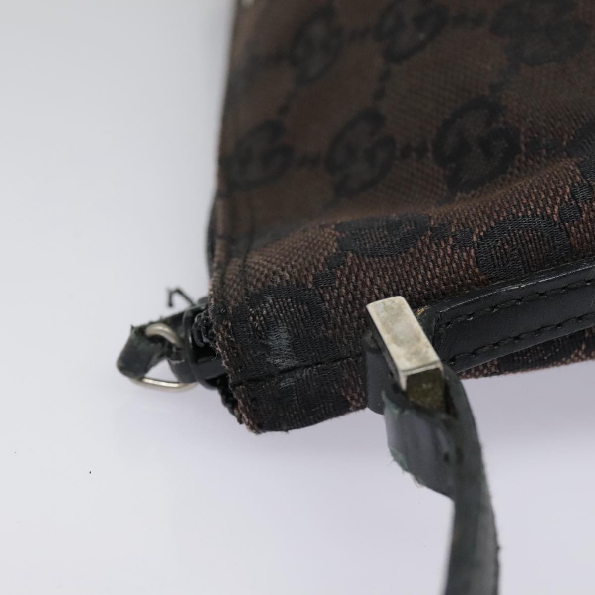 GUCCI GG Canvas Accessory Pouch Black Silver 039 1103 3903 Auth 94046