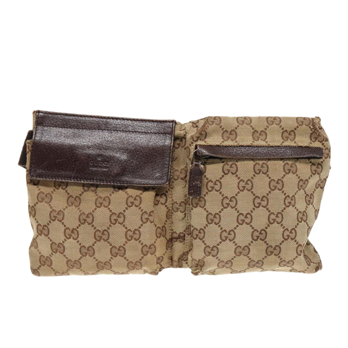 GUCCI GG Canvas Waist bag Beige Silver 28566 Auth 94051