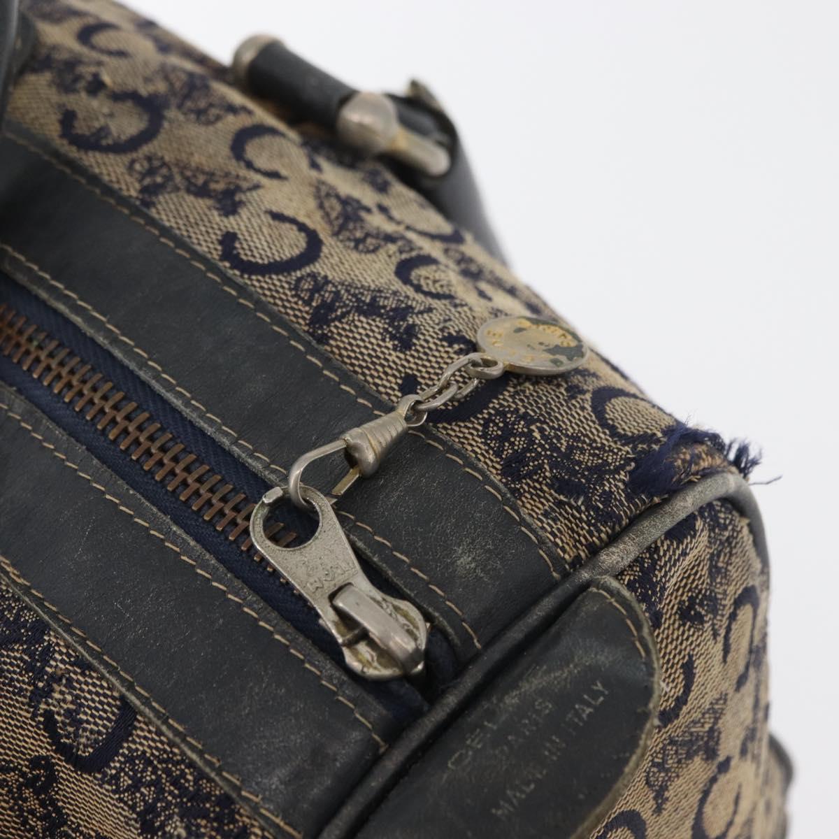 CELINE C Sulky Boston Bag Canvas Navy Gold Auth 94063