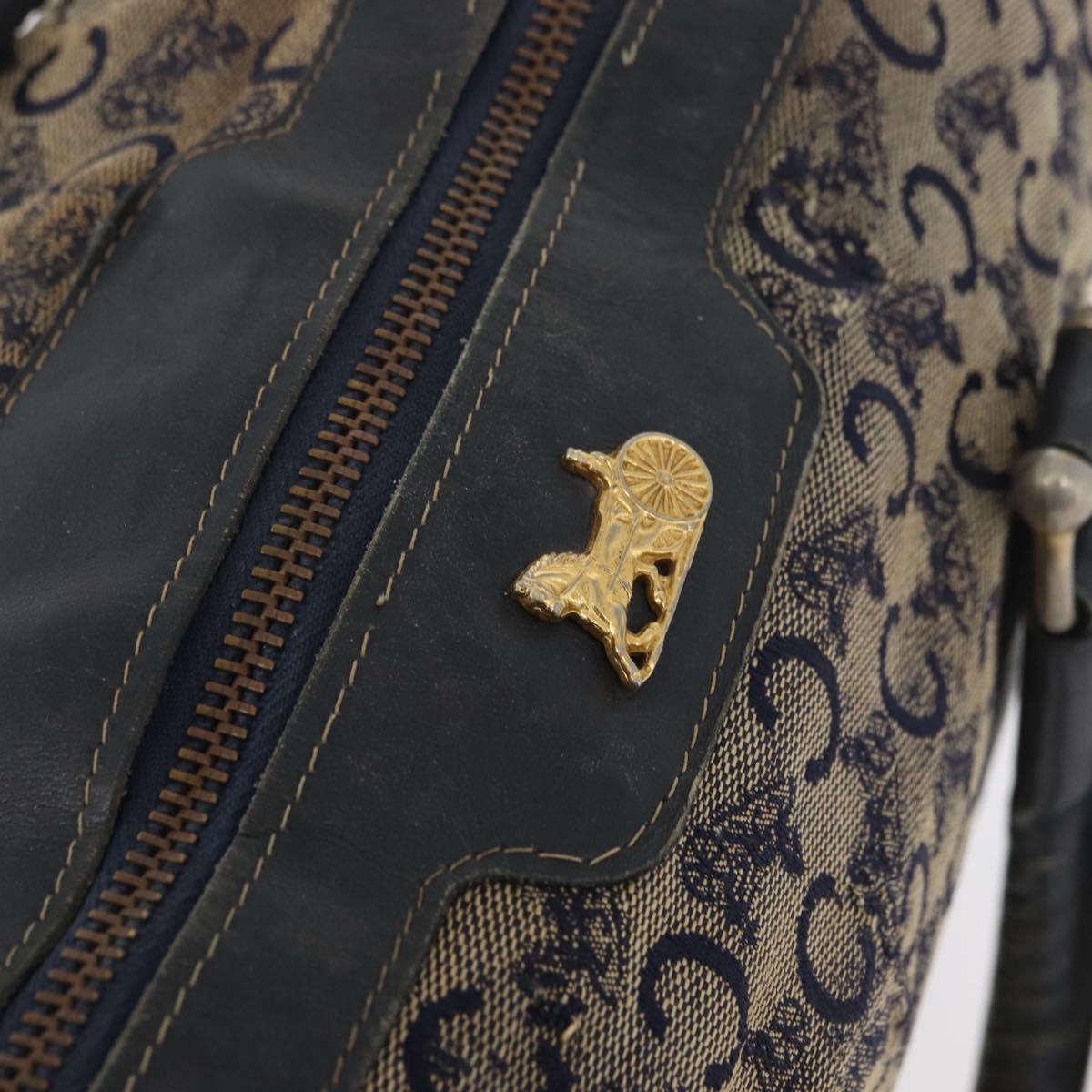 CELINE C Sulky Boston Bag Canvas Navy Gold Auth 94063