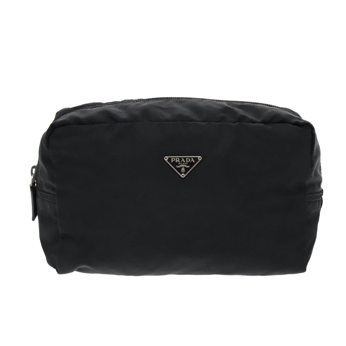 PRADA Pouch Nylon Black Silver Auth 94112