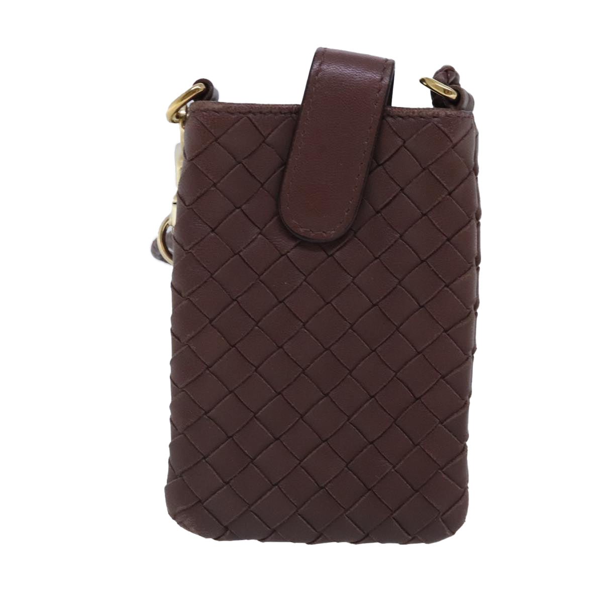 BOTTEGA VENETA INTRECCIATO Shoulder Pouch Leather Brown Gold Auth 94129