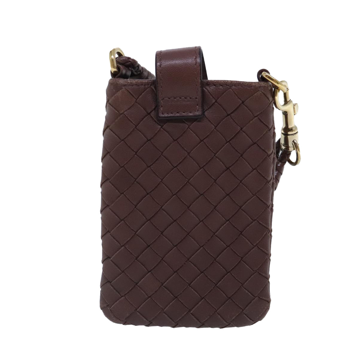 BOTTEGA VENETA INTRECCIATO Shoulder Pouch Leather Brown Gold Auth 94129