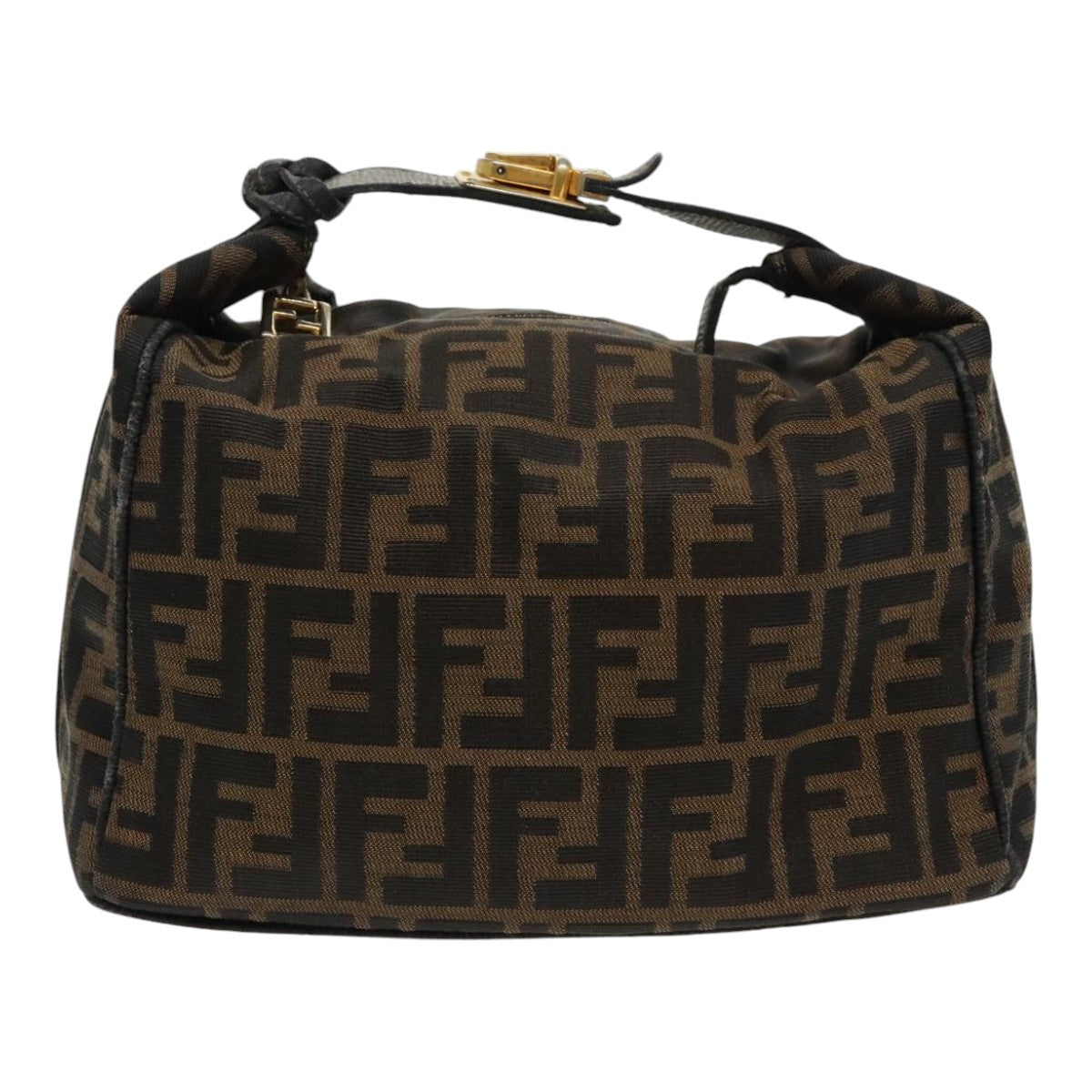 FENDI Zucca Canvas Vanity Hand Bag Brown Black Auth 94131