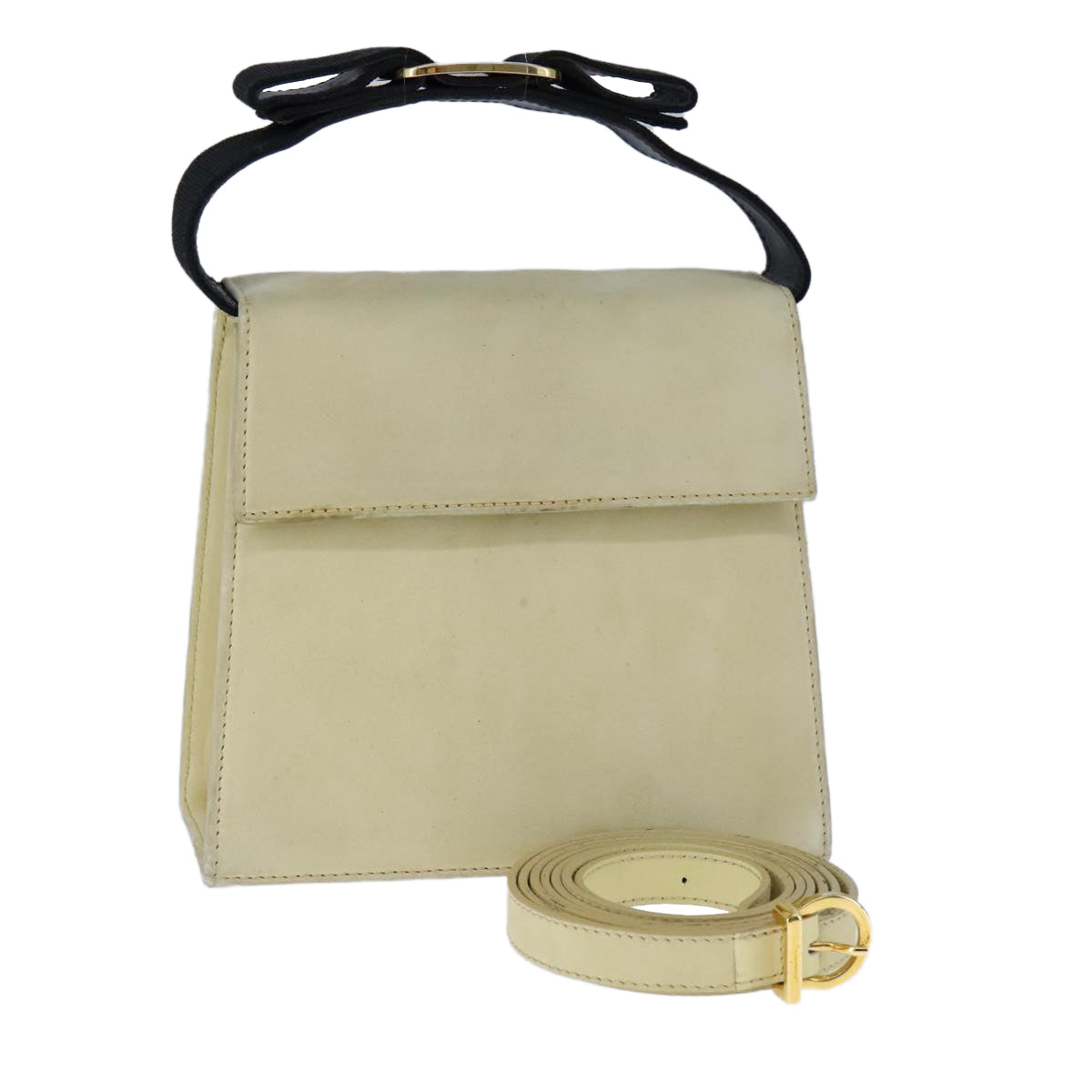 Salvatore Ferragamo Hand Bag Suede 2way Beige Auth 94147