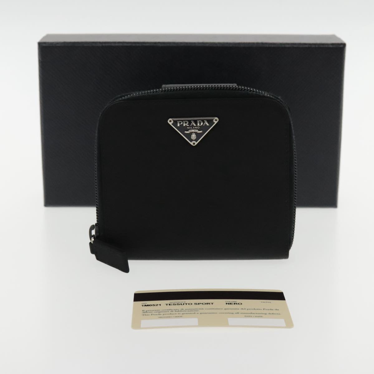 PRADA Wallet Nylon Black Silver Auth 94160