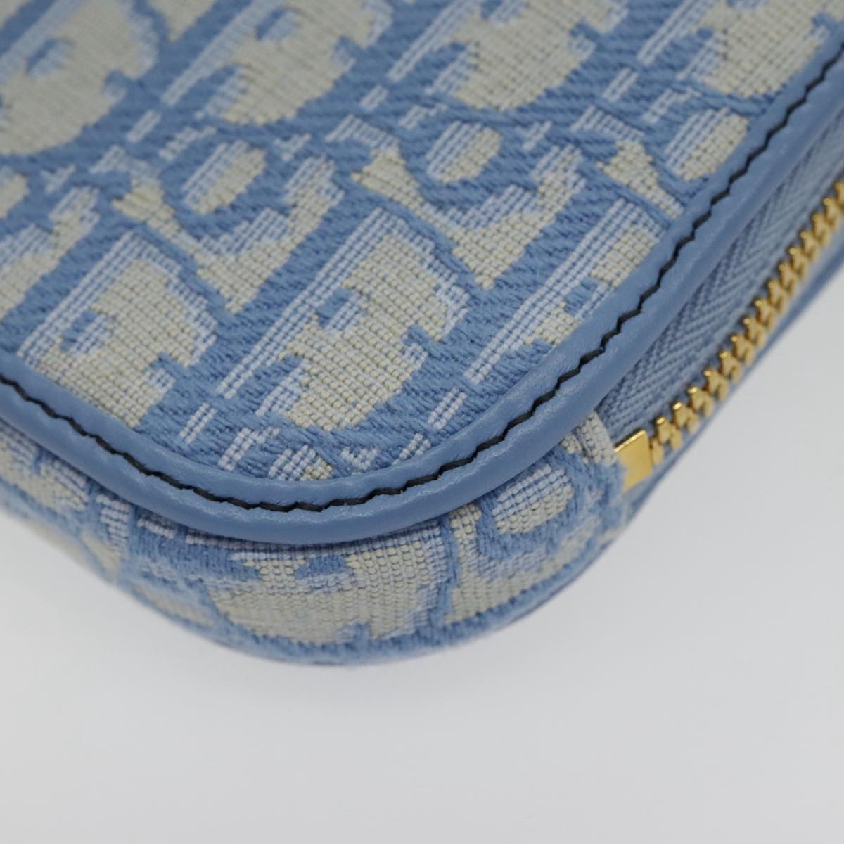 Christian Dior Chain Trotter Canvas Shoulder Bag Blue Gold Auth 94170SAM