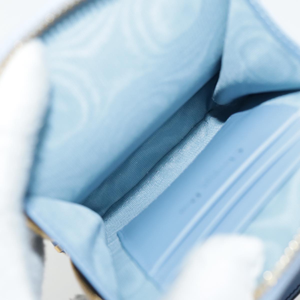 Christian Dior Chain Trotter Canvas Shoulder Bag Blue Gold Auth 94170SAM