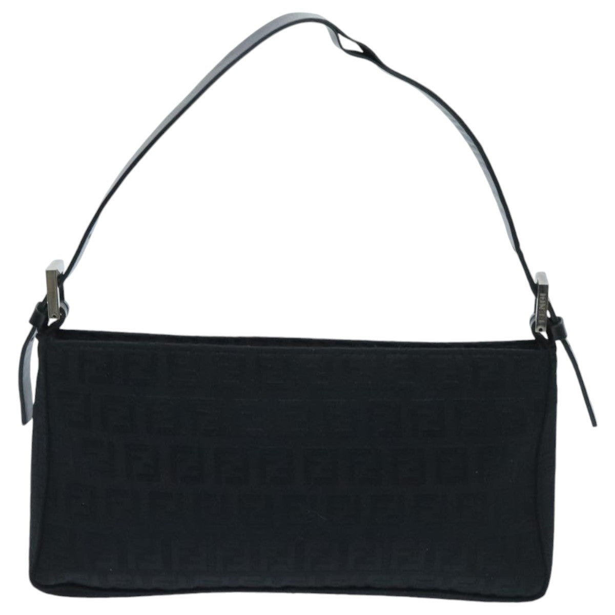 FENDI Zucchino Canvas Hand Bag Black Silver Auth 94186