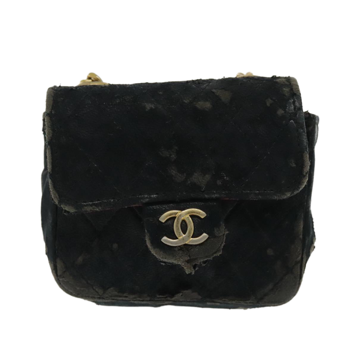 CHANEL Matelasse Chain Pouch Leather Black Gold CC Auth 94189