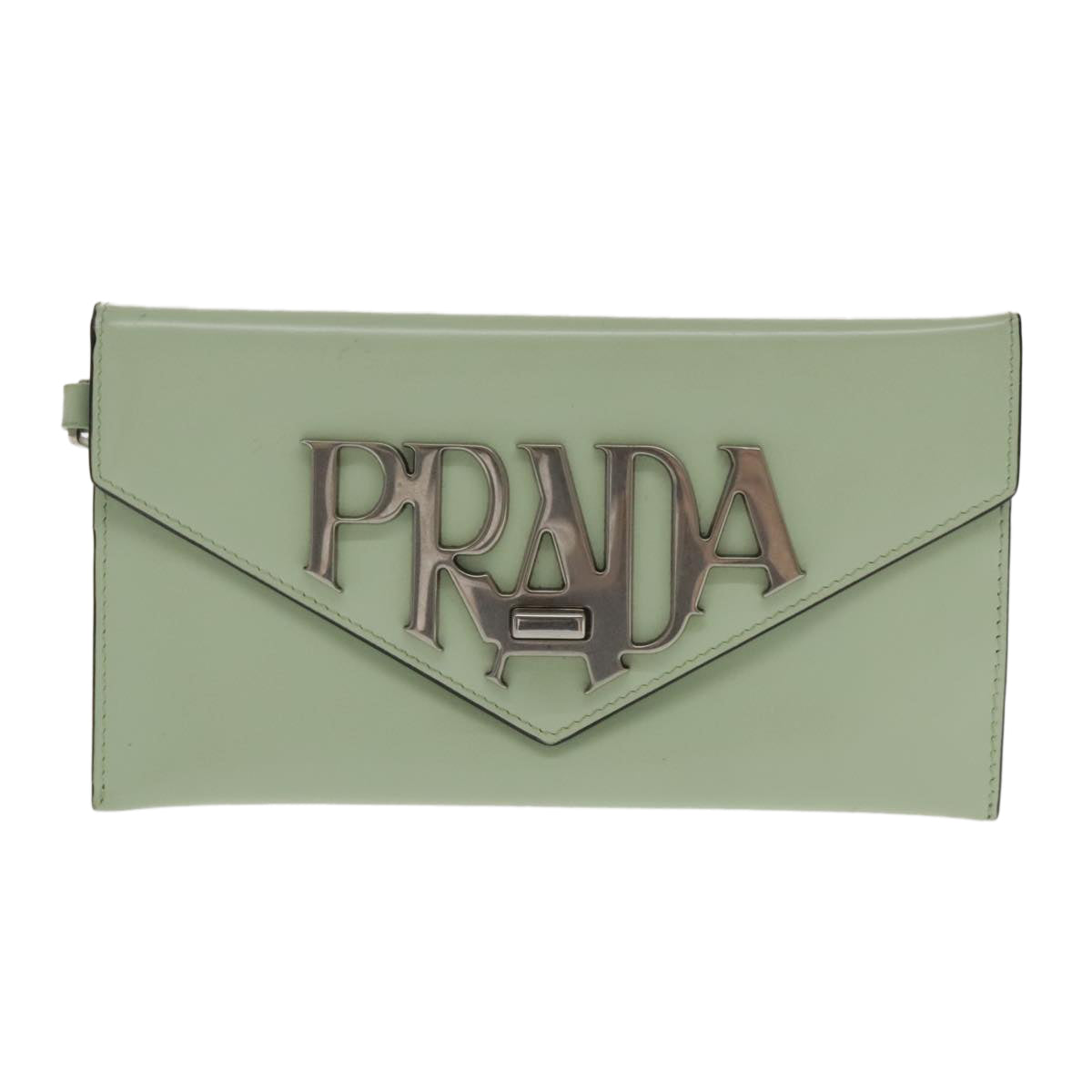 PRADA Chain Long Wallet Leather Peppermint Silver Auth 94192