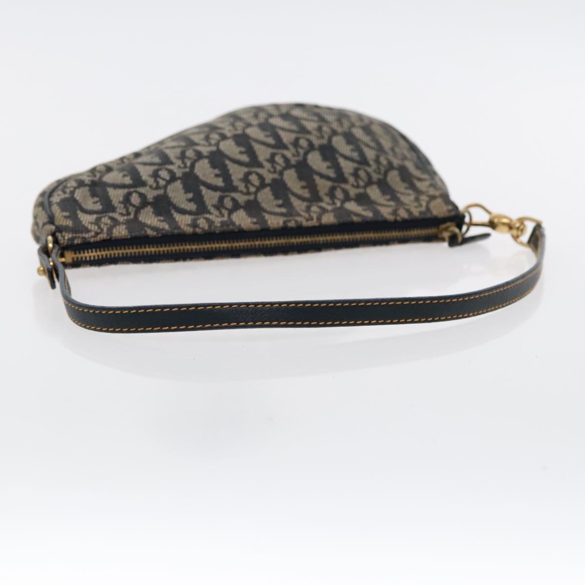 Christian Dior Trotter Canvas Saddle Pouch Accessory Pouch Navy Gold Auth 94196