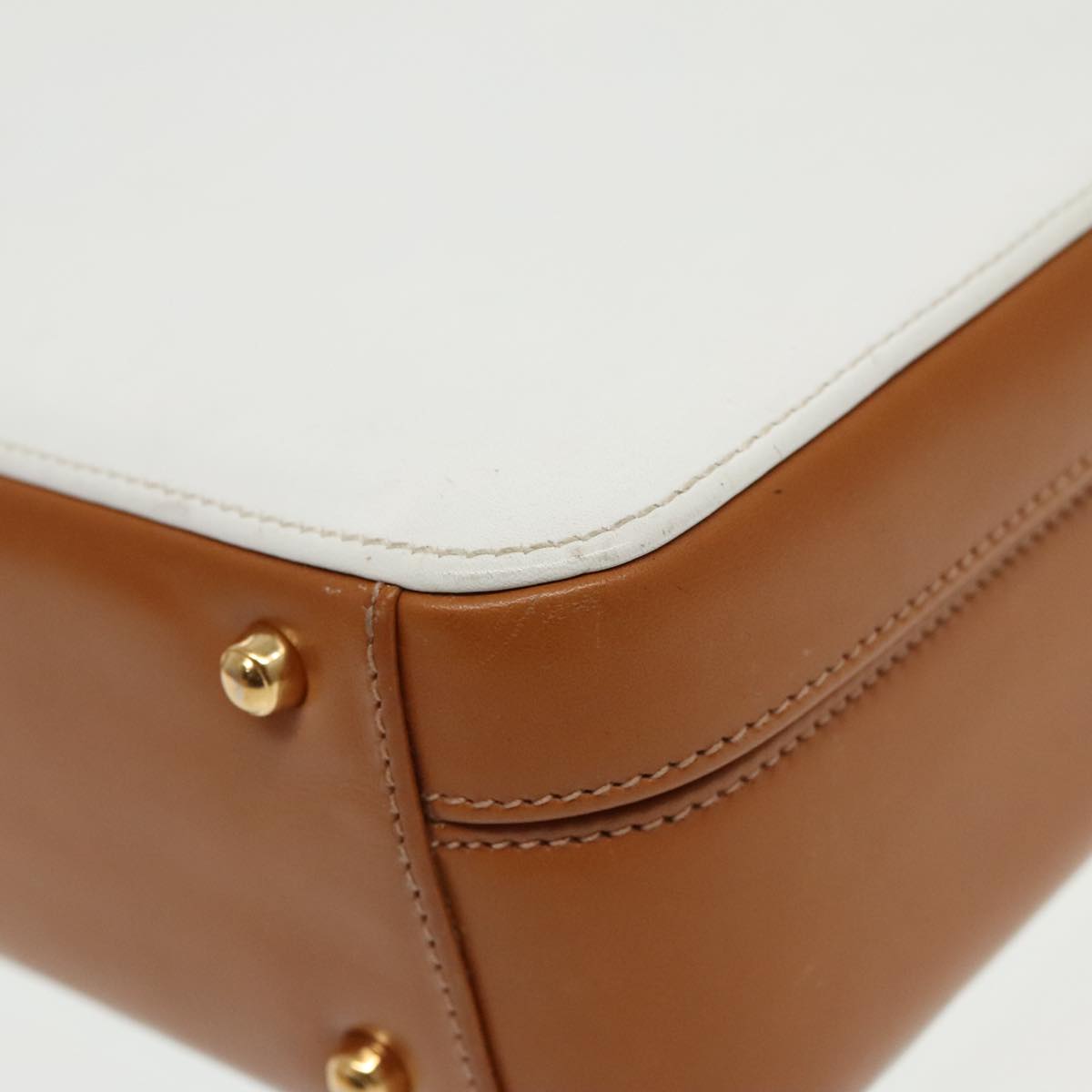 GUCCI Hand Bag Leather 2way Brown White gold Auth 94243