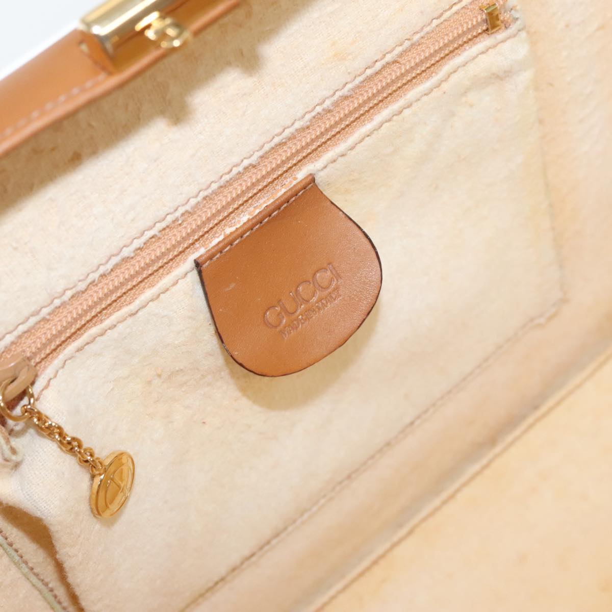 GUCCI Hand Bag Leather 2way Brown White gold Auth 94243