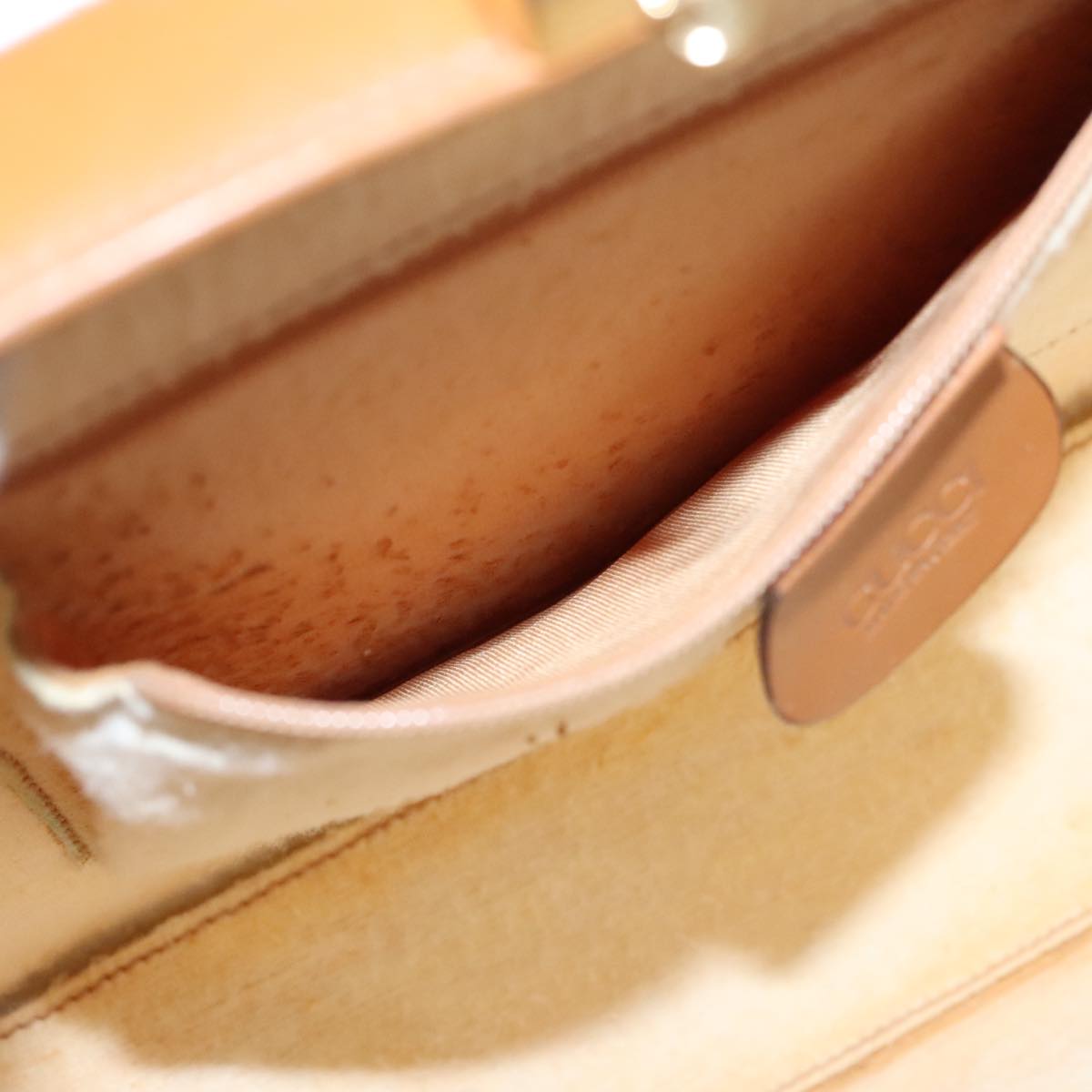 GUCCI Hand Bag Leather 2way Brown White gold Auth 94243