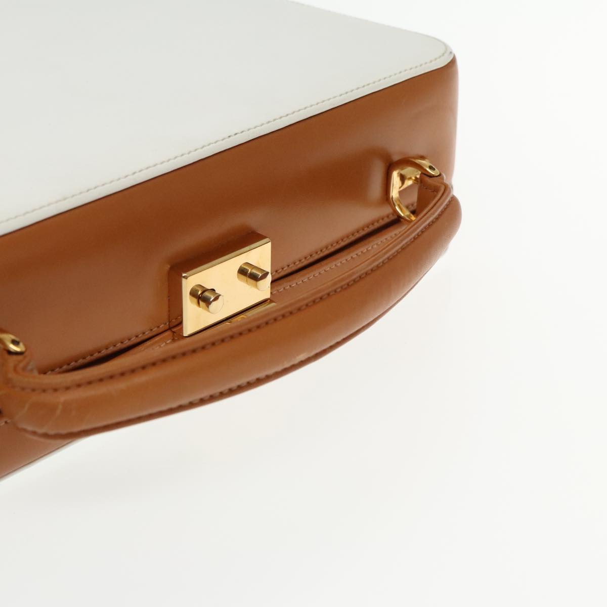 GUCCI Hand Bag Leather 2way Brown White gold Auth 94243