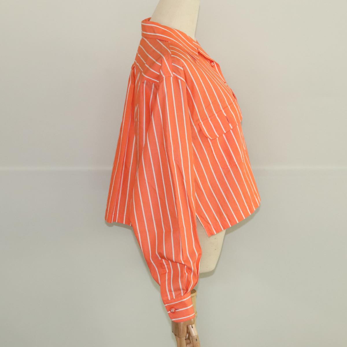 CHANEL Shirt Cotton Orange CC Auth 94245AM