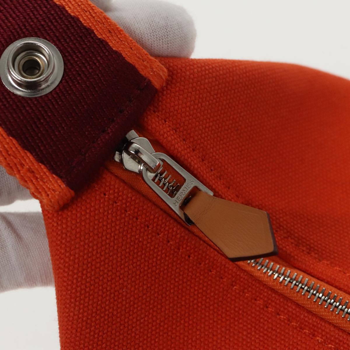 HERMES Pouch Cotton Orange Silver Auth 94262SM