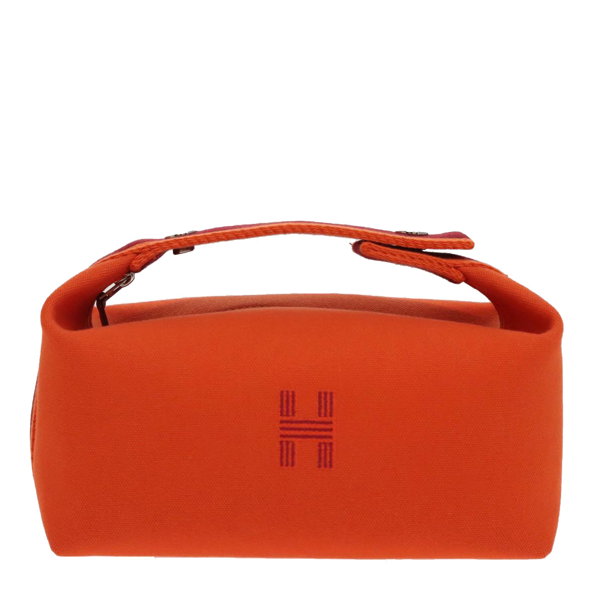 HERMES Pouch Cotton Orange Silver Auth 94262S