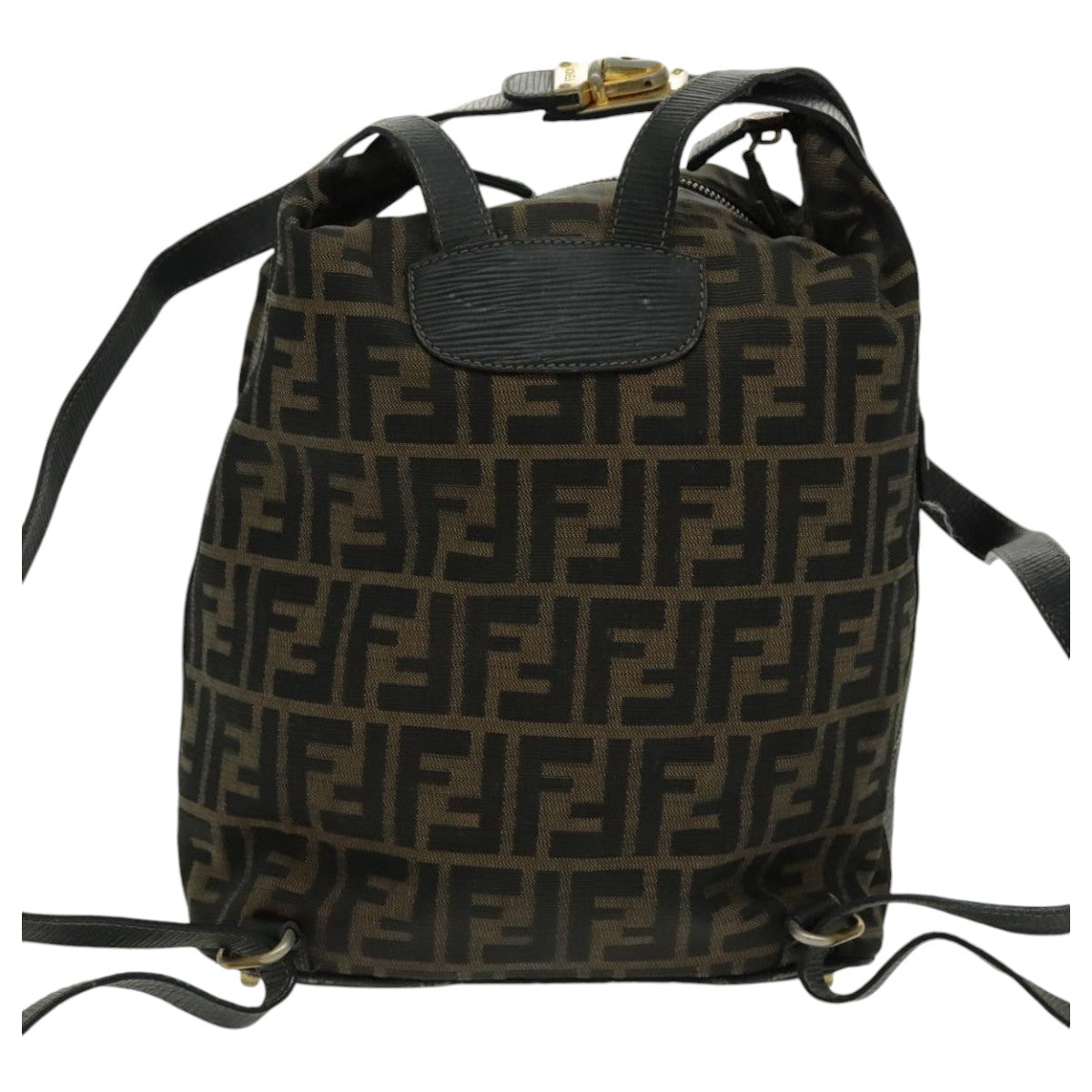 FENDI Zucca Canvas Backpack Brown Black Gold Auth 94295