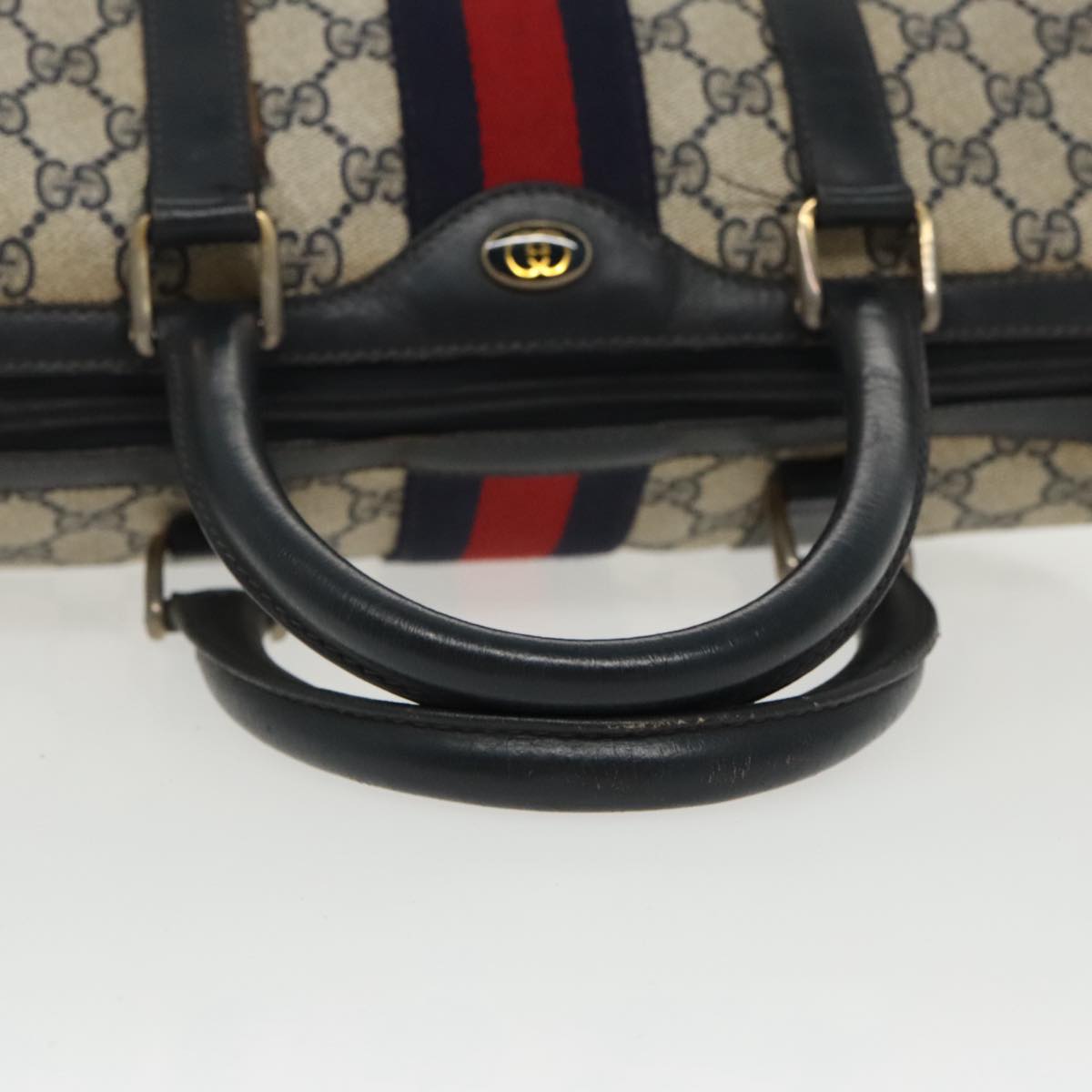 GUCCI GG Supreme Sherry Line Boston Bag PVC Navy Red gold 012 3841 58 Auth 94298