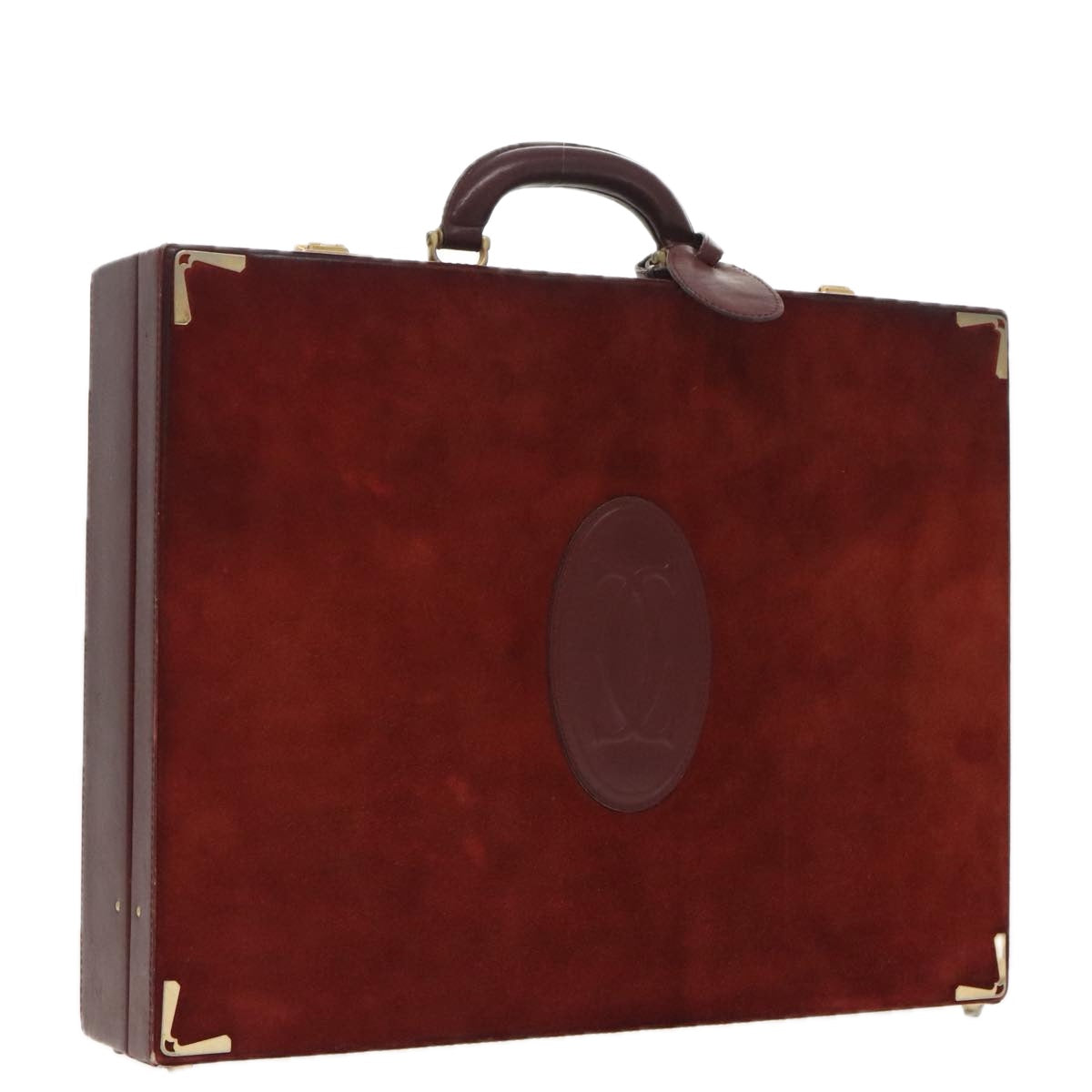 CARTIER Attache Case Suede Leather Bordeaux Gold Auth 94309