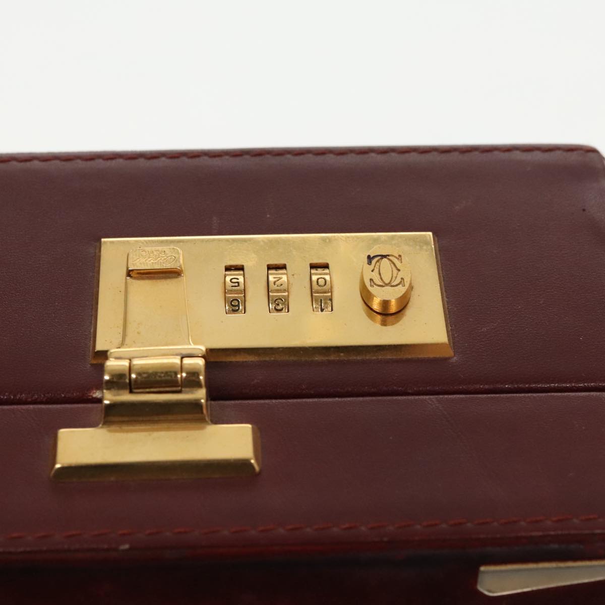 CARTIER Attache Case Suede Leather Bordeaux Gold Auth 94309