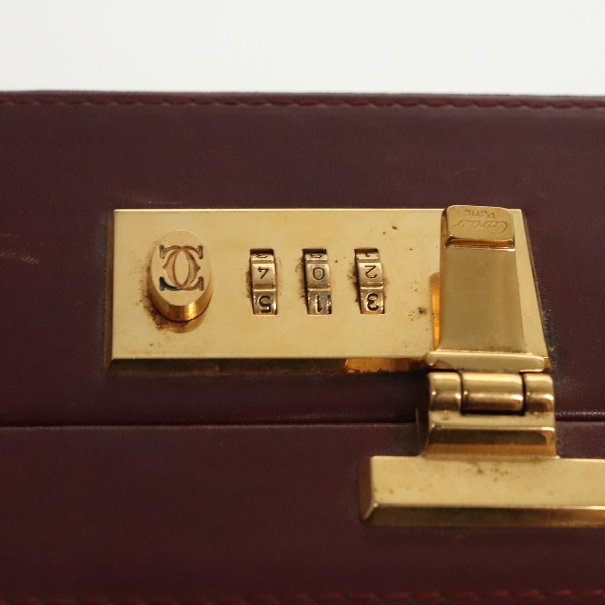 CARTIER Attache Case Suede Leather Bordeaux Gold Auth 94309