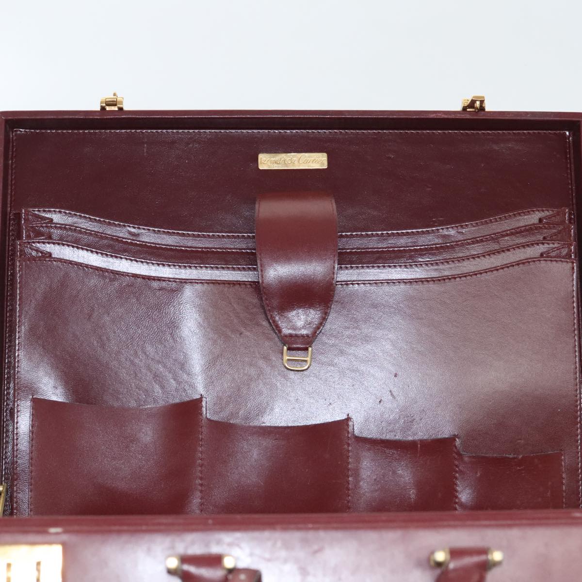 CARTIER Attache Case Suede Leather Bordeaux Gold Auth 94309