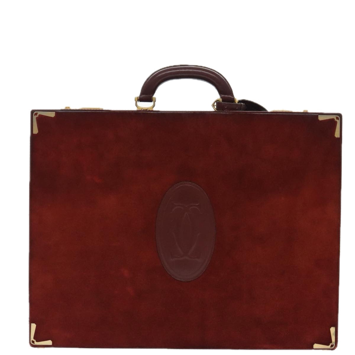 CARTIER Attache Case Suede Leather Bordeaux Gold Auth 94309