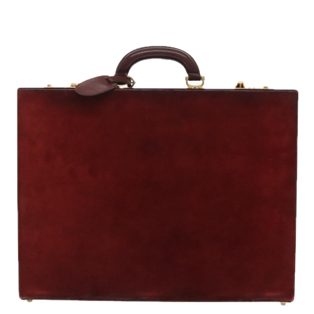 CARTIER Attache Case Suede Leather Bordeaux Gold Auth 94309