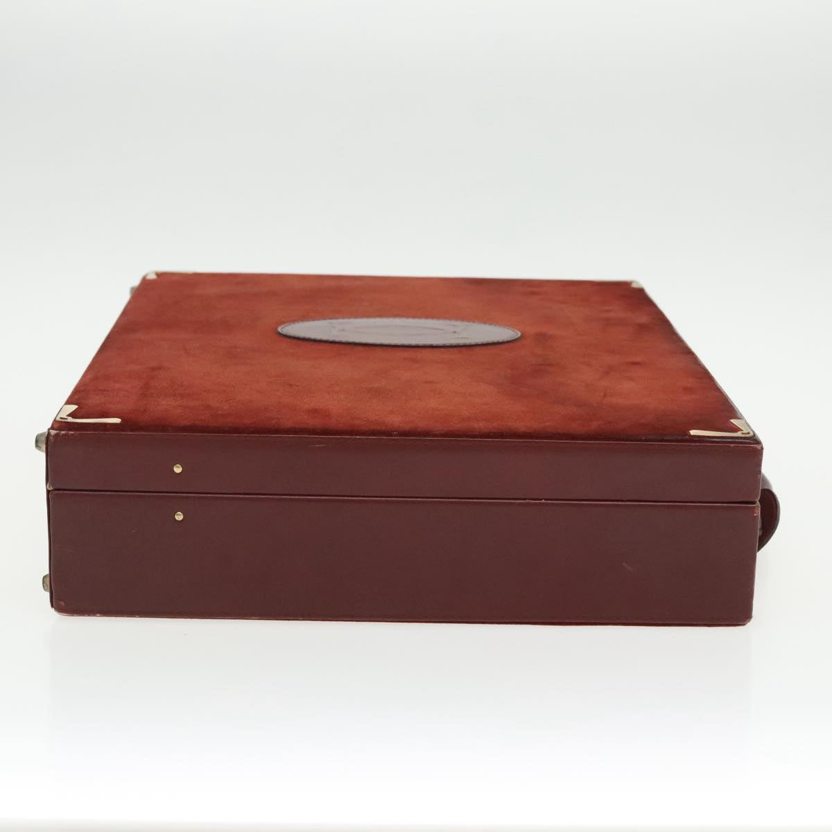 CARTIER Attache Case Suede Leather Bordeaux Gold Auth 94309