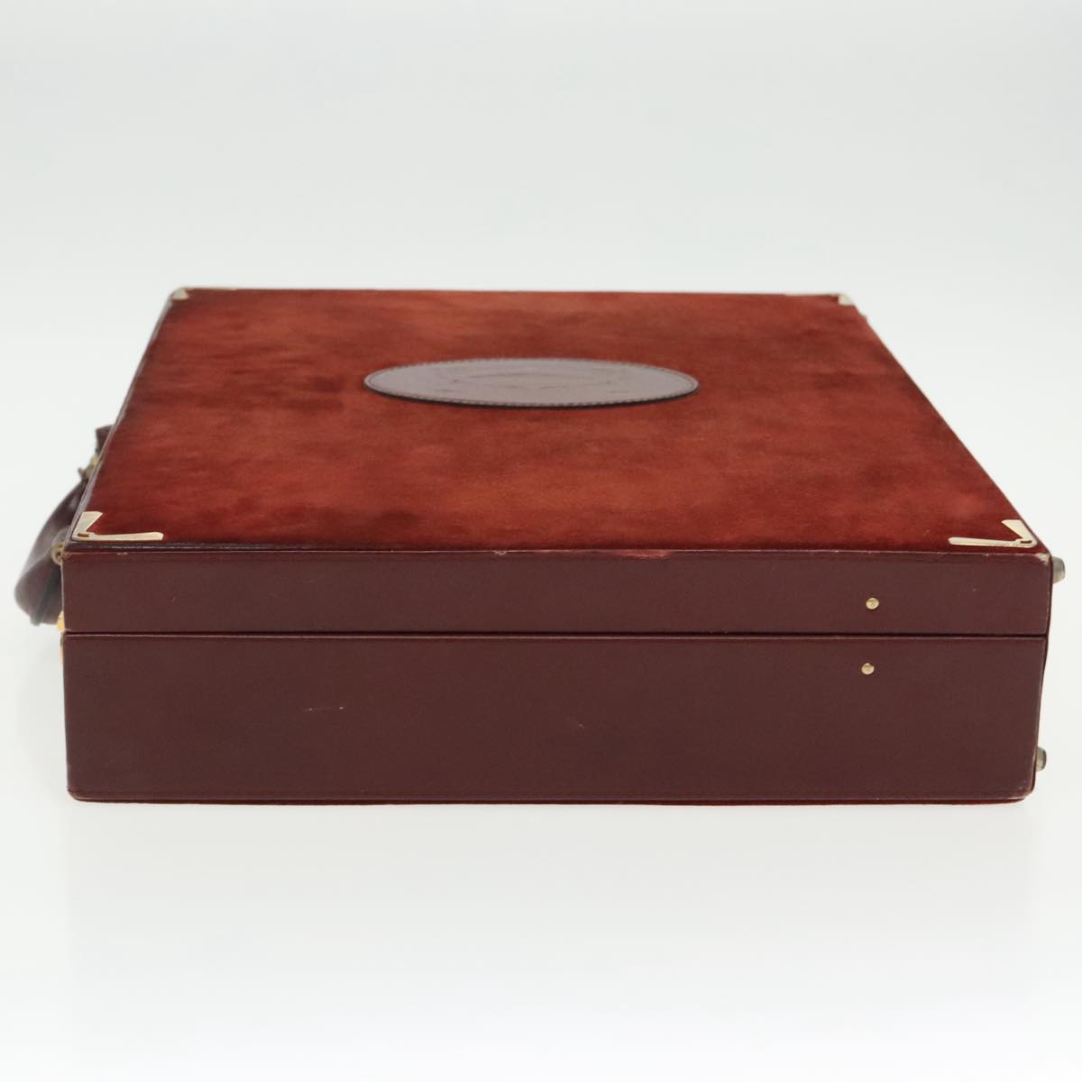 CARTIER Attache Case Suede Leather Bordeaux Gold Auth 94309