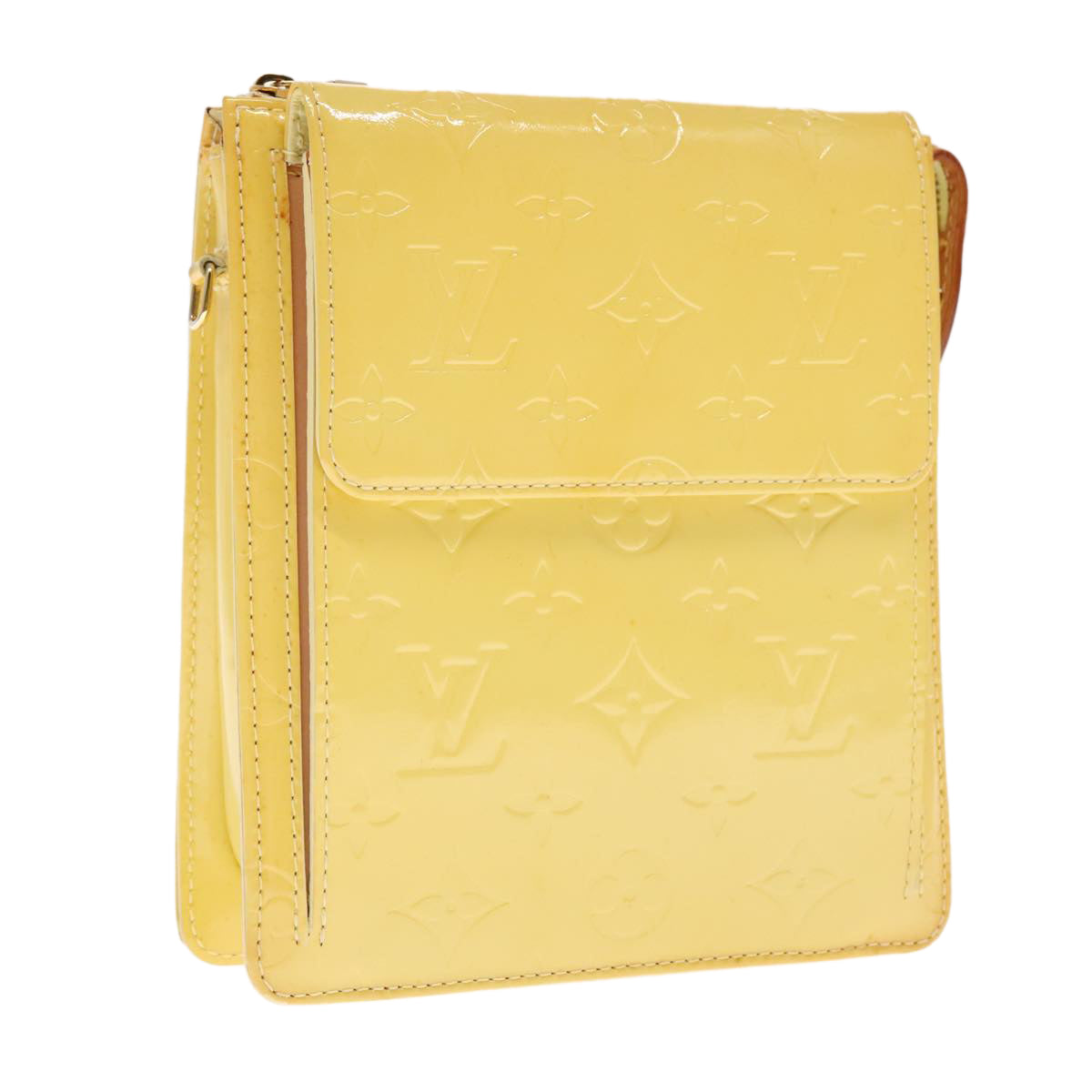 LOUIS VUITTON Monogram Vernis Motto Pouch Lime Yellow M91059 LV Auth 94362