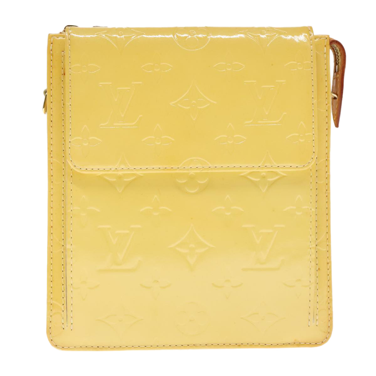 LOUIS VUITTON Monogram Vernis Motto Pouch Lime Yellow M91059 LV Auth 94362