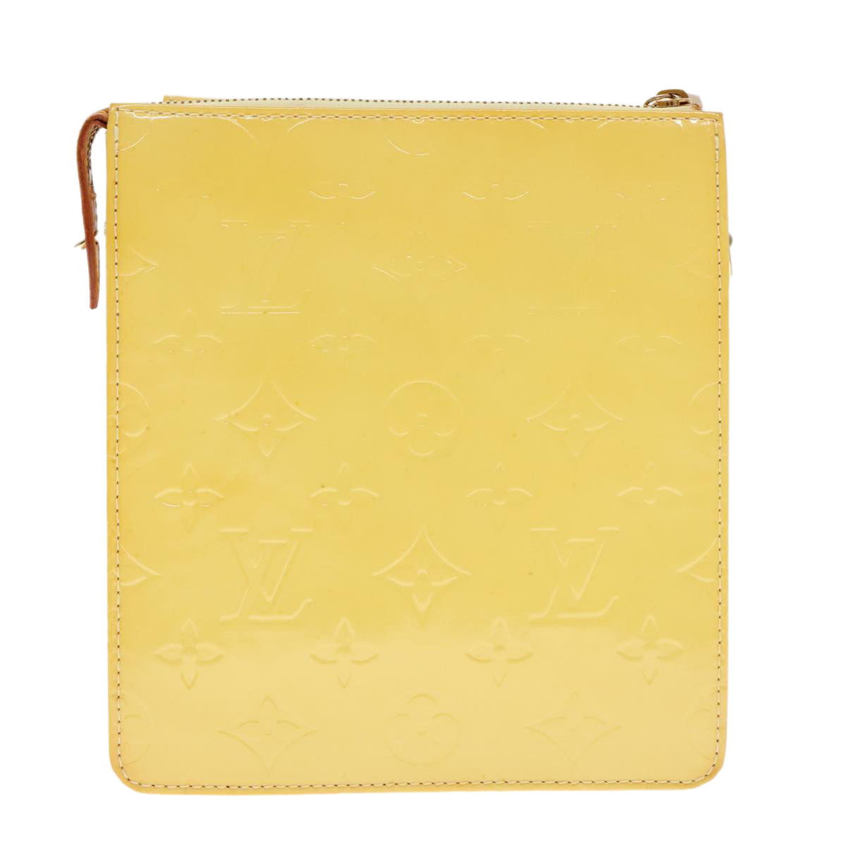 LOUIS VUITTON Monogram Vernis Motto Pouch Lime Yellow M91059 LV Auth 94362