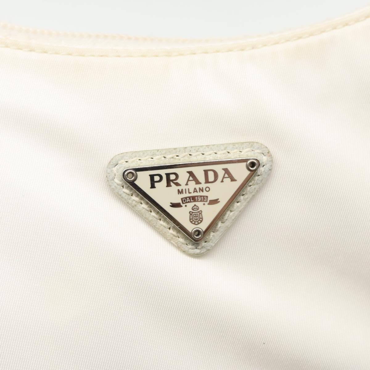 PRADA Hand Bag Nylon White Silver Auth 94394