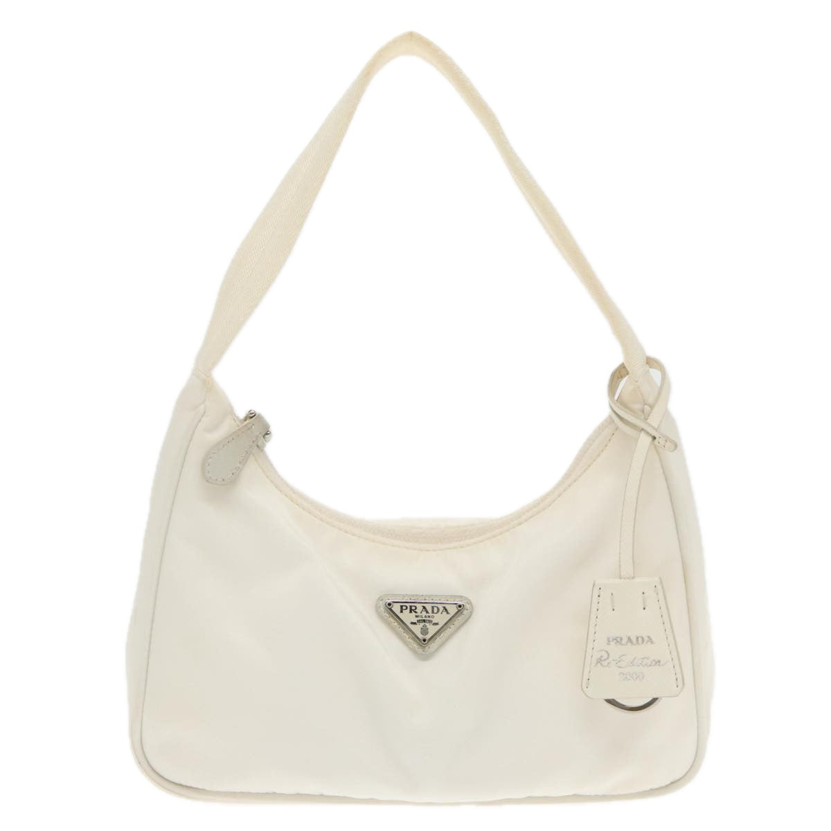 PRADA Hand Bag Nylon White Silver Auth 94394