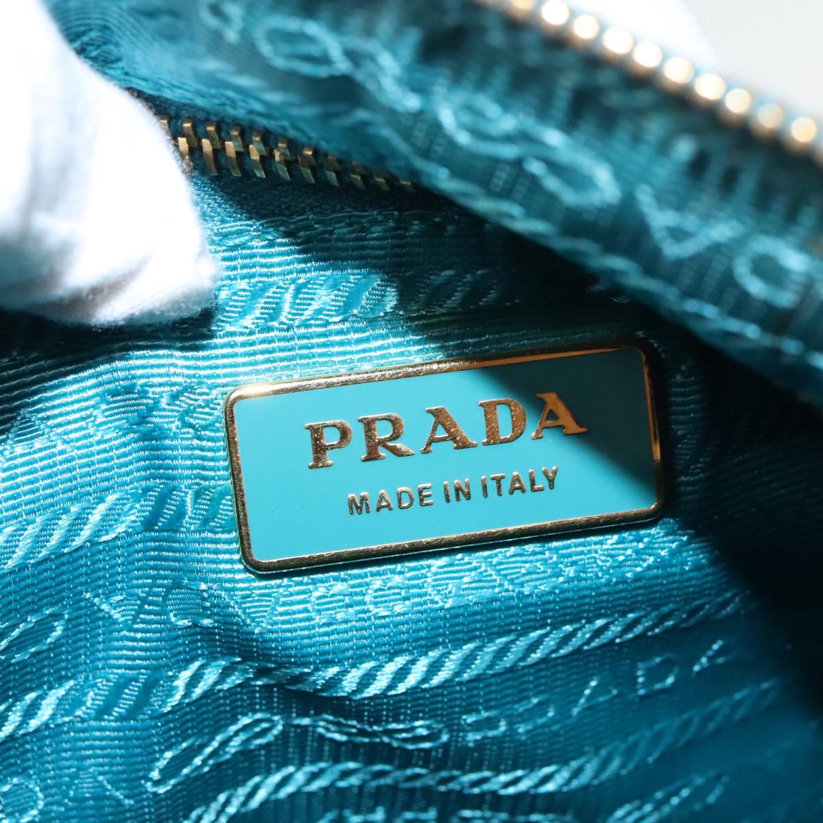 PRADA Hand Bag Nylon Blue Gold Auth 94400