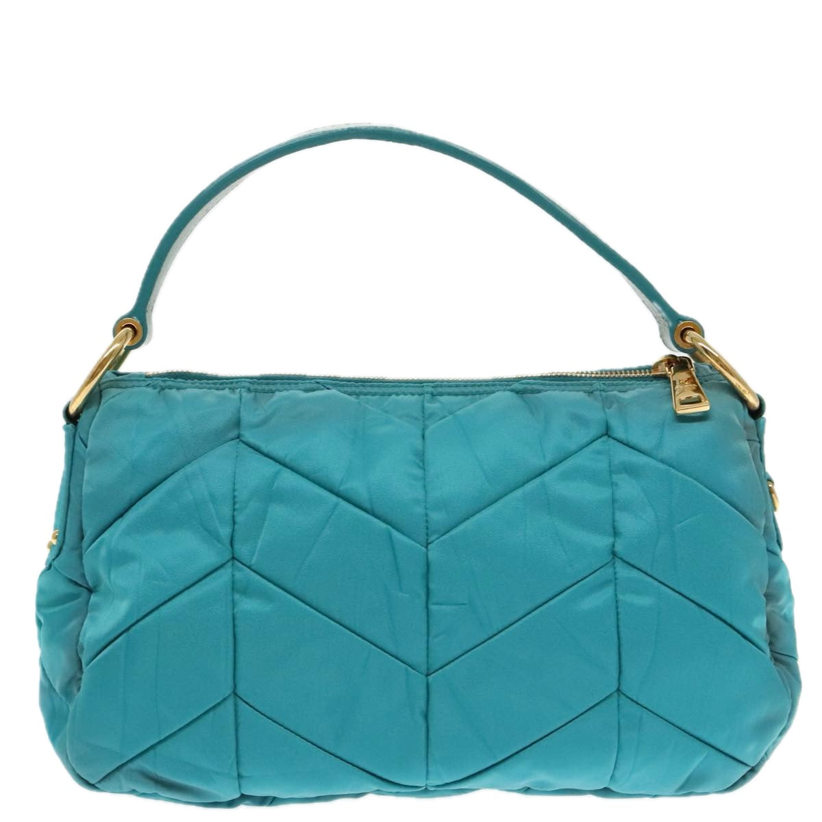 PRADA Hand Bag Nylon Blue Gold Auth 94400