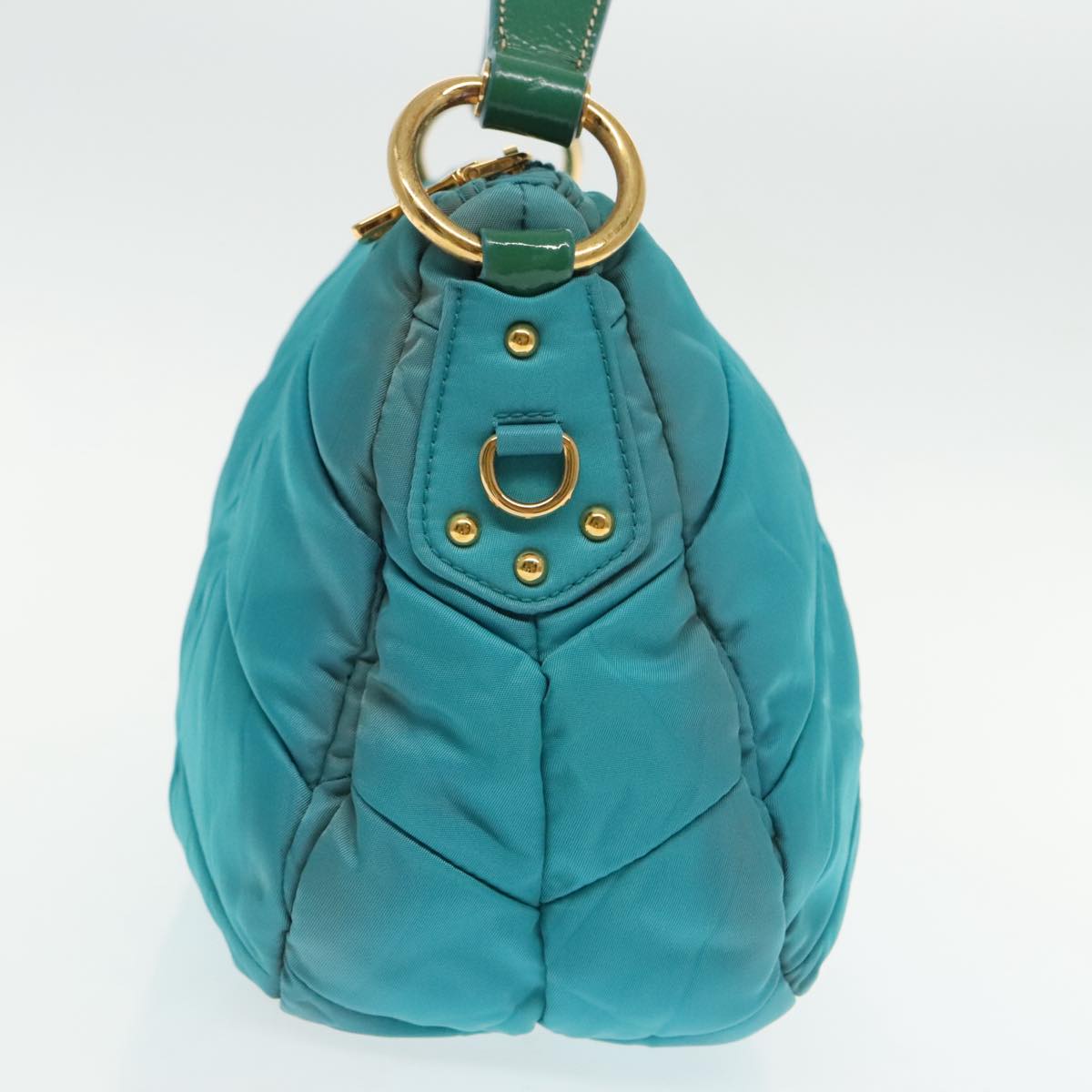 PRADA Hand Bag Nylon Blue Gold Auth 94400