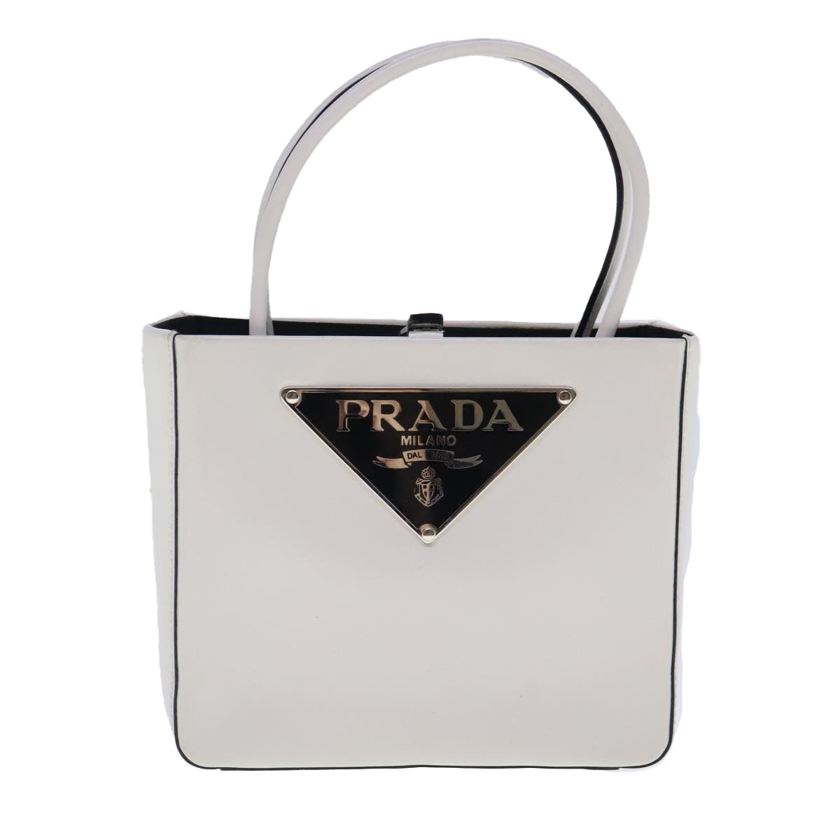 PRADA Hand Bag Leather White Auth 94403A