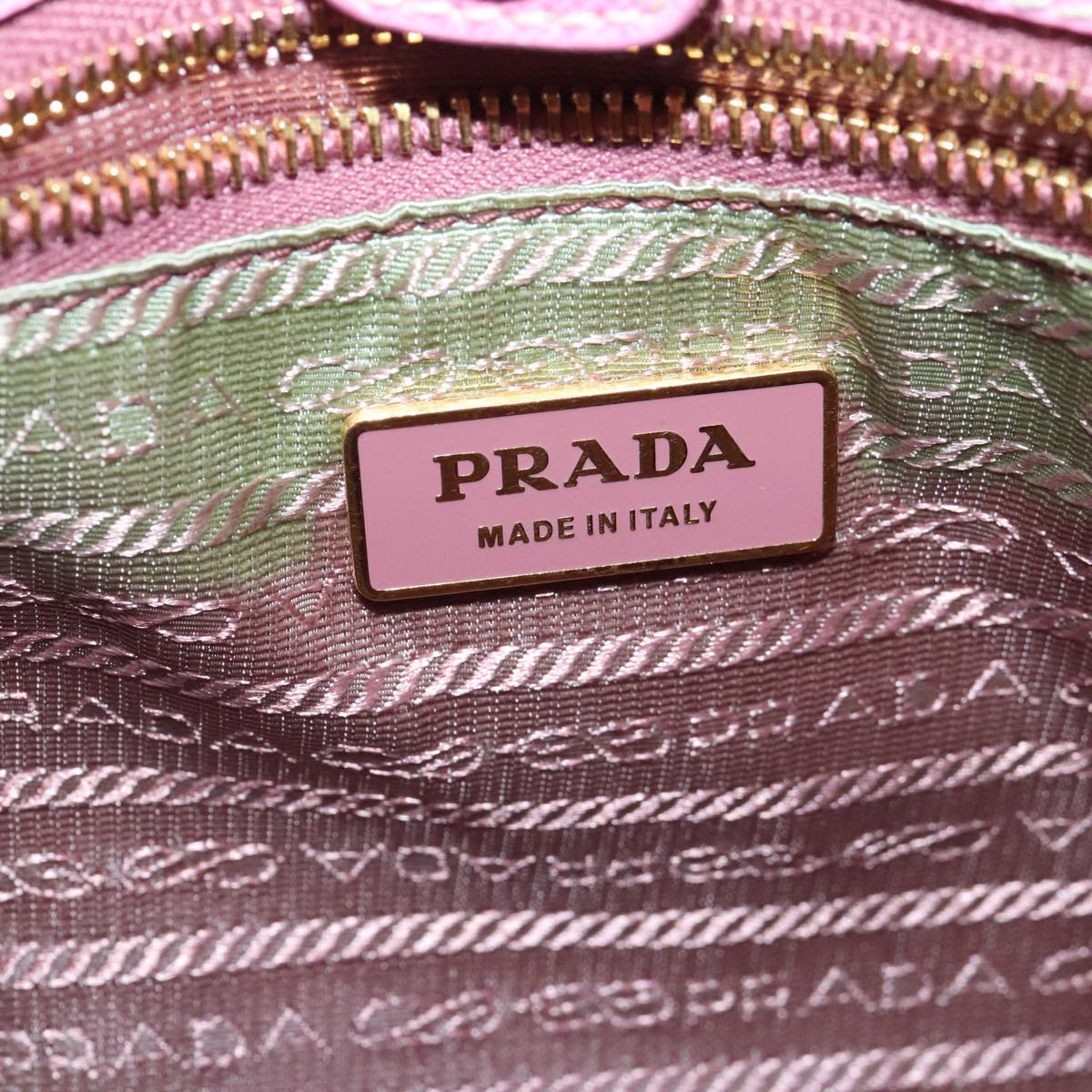 PRADA Hand Bag Leather Gold Pink Auth 94406