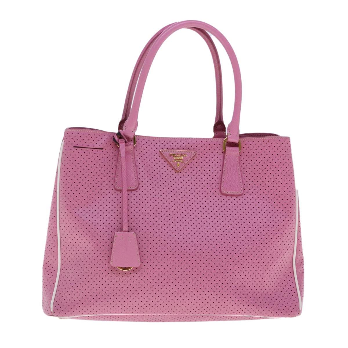 PRADA Hand Bag Leather Gold Pink Auth 94406