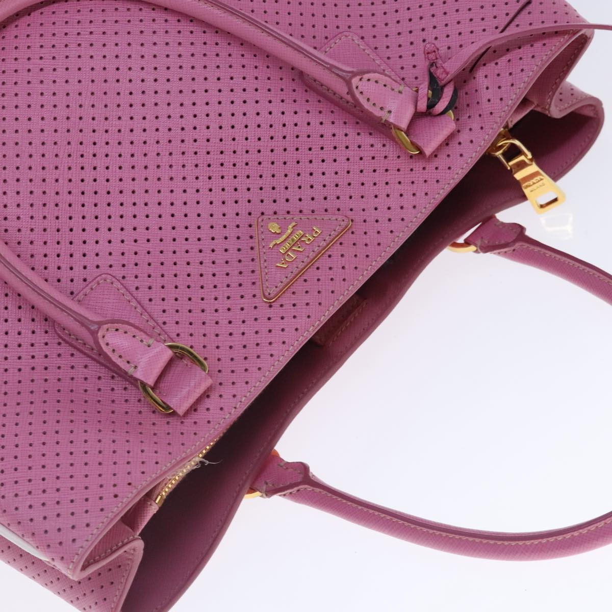 PRADA Hand Bag Leather Gold Pink Auth 94406