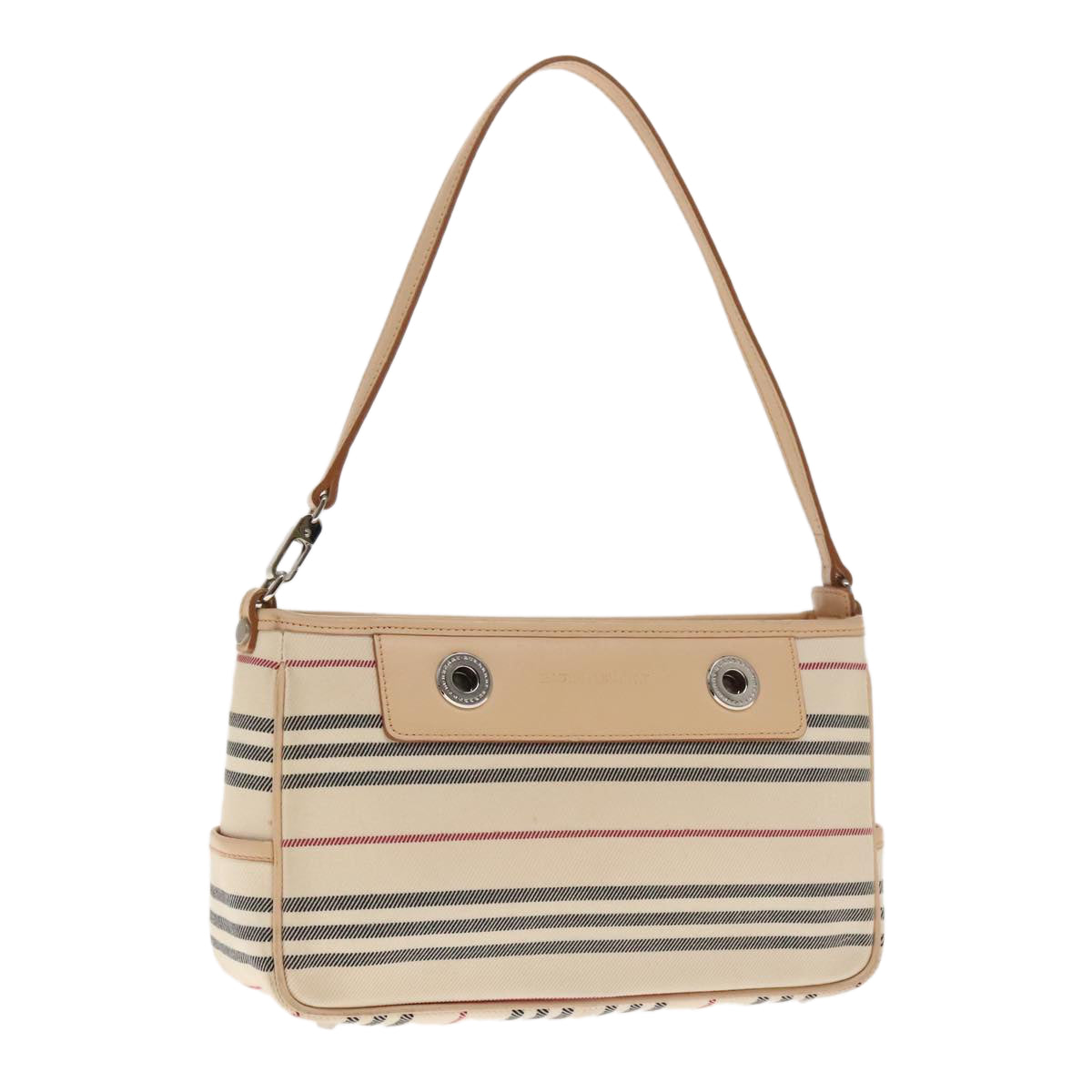 BURBERRY Nova Check Hand Bag Canvas Beige Silver Auth 94412