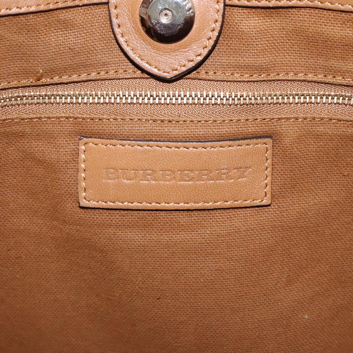 BURBERRY Tote Bag Leather Brown Gold Auth 94415