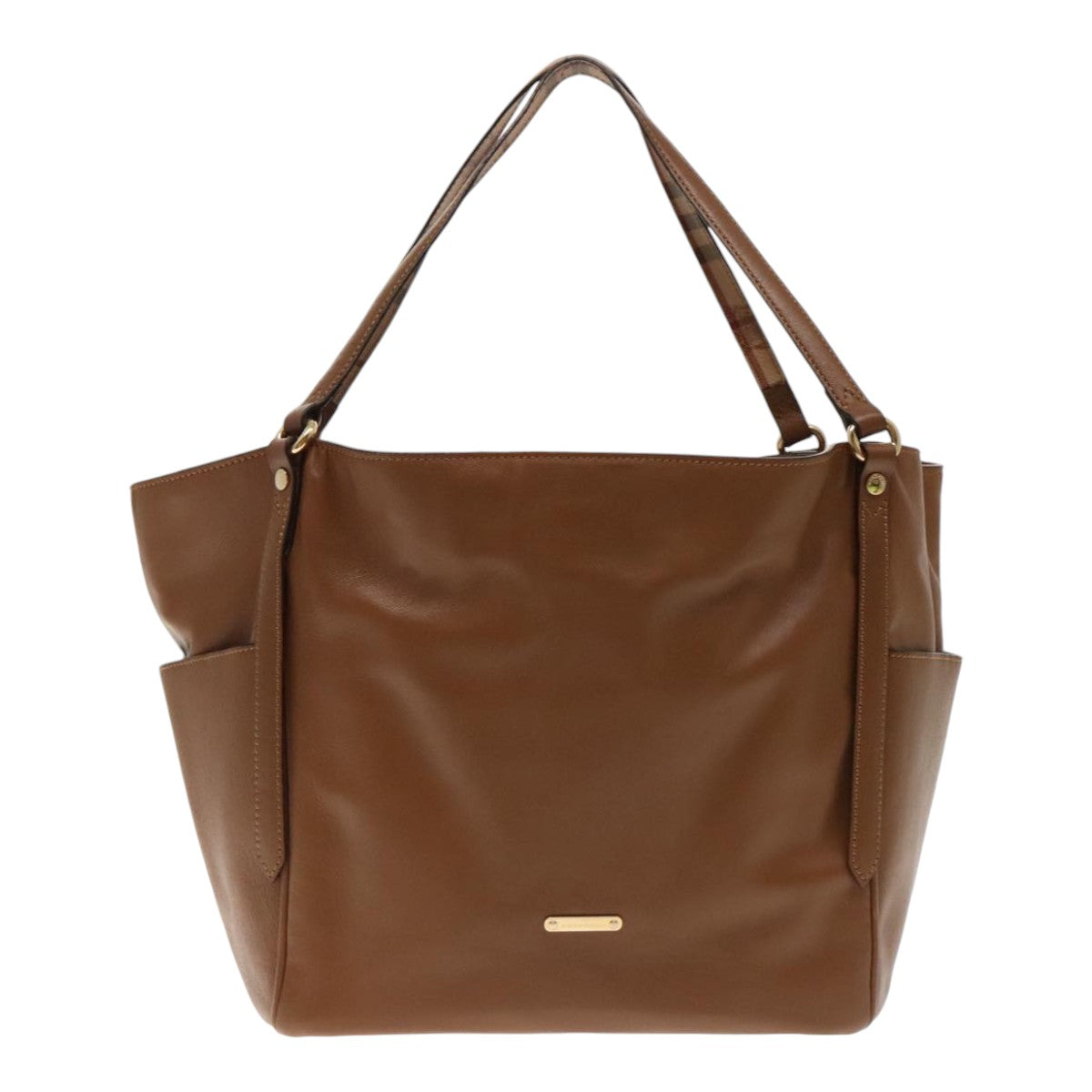 BURBERRY Tote Bag Leather Brown Gold Auth 94415