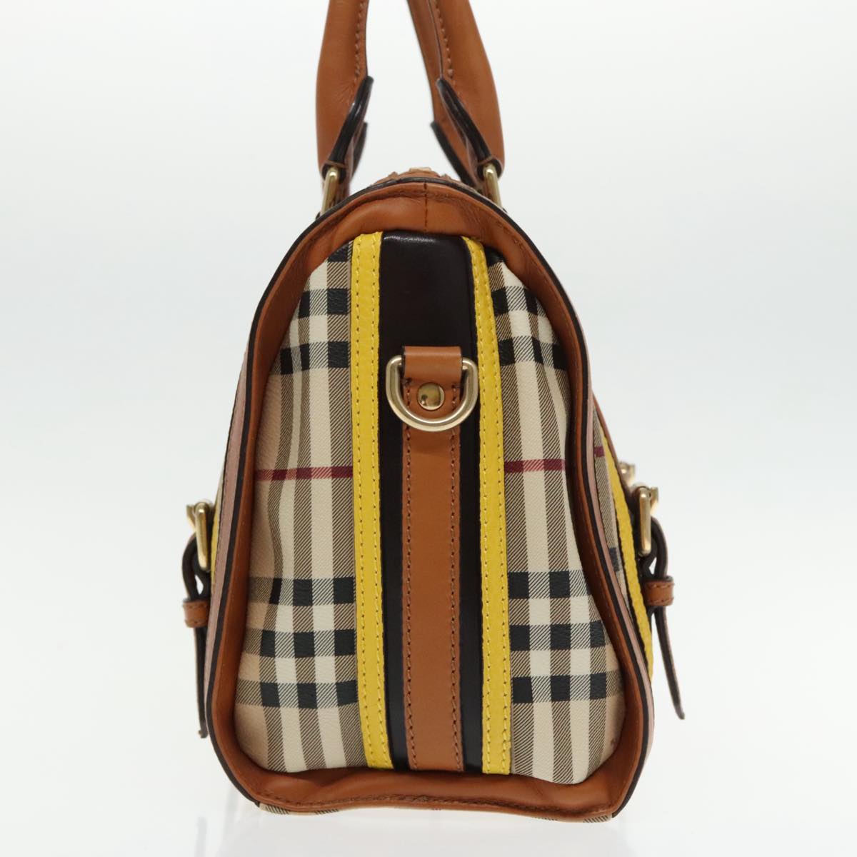 BURBERRY Nova Check Hand Bag PVC Beige Gold Auth 94418