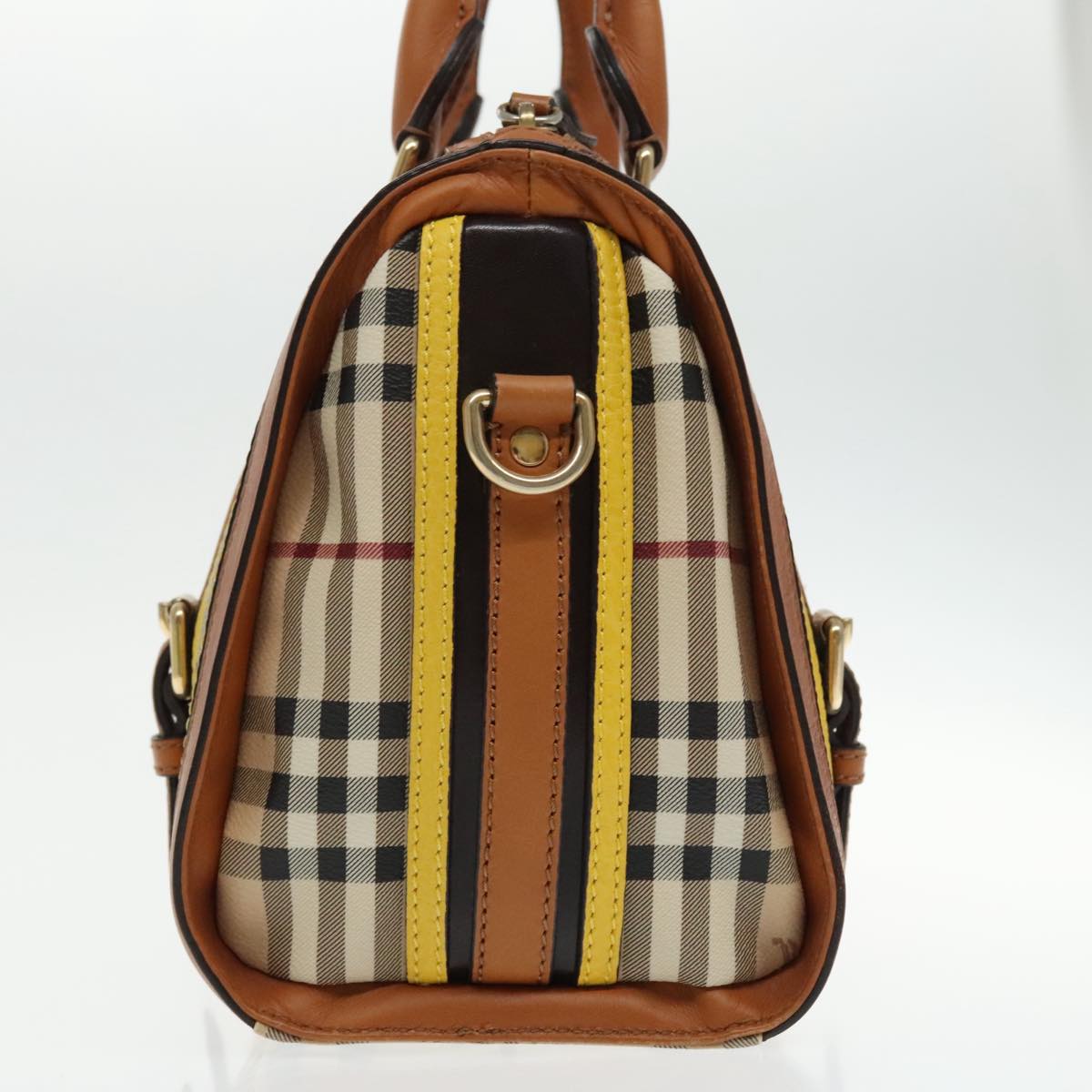 BURBERRY Nova Check Hand Bag PVC Beige Gold Auth 94418